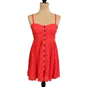 Trixxi Lace Flower Blood Orange Button-Up Strap Dress Size M